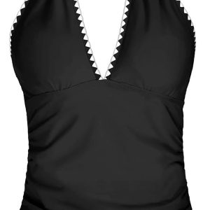 Maillot de bain femme push-up col en V imprimé Hawaï-0