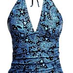 Haut de maillot push-up femme bleu décolleté V réglable