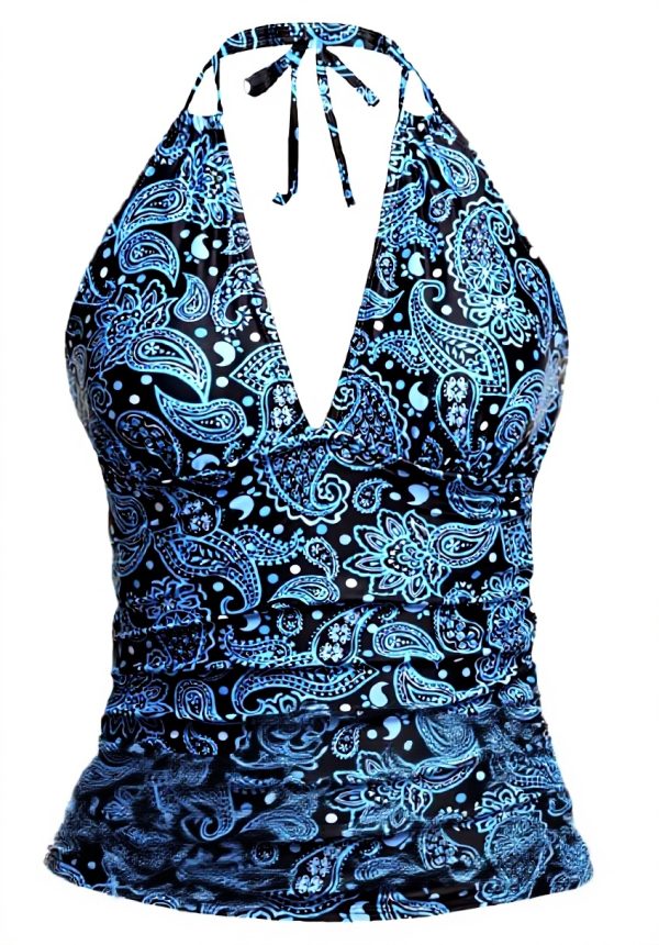 Haut de maillot push-up femme bleu décolleté V réglable