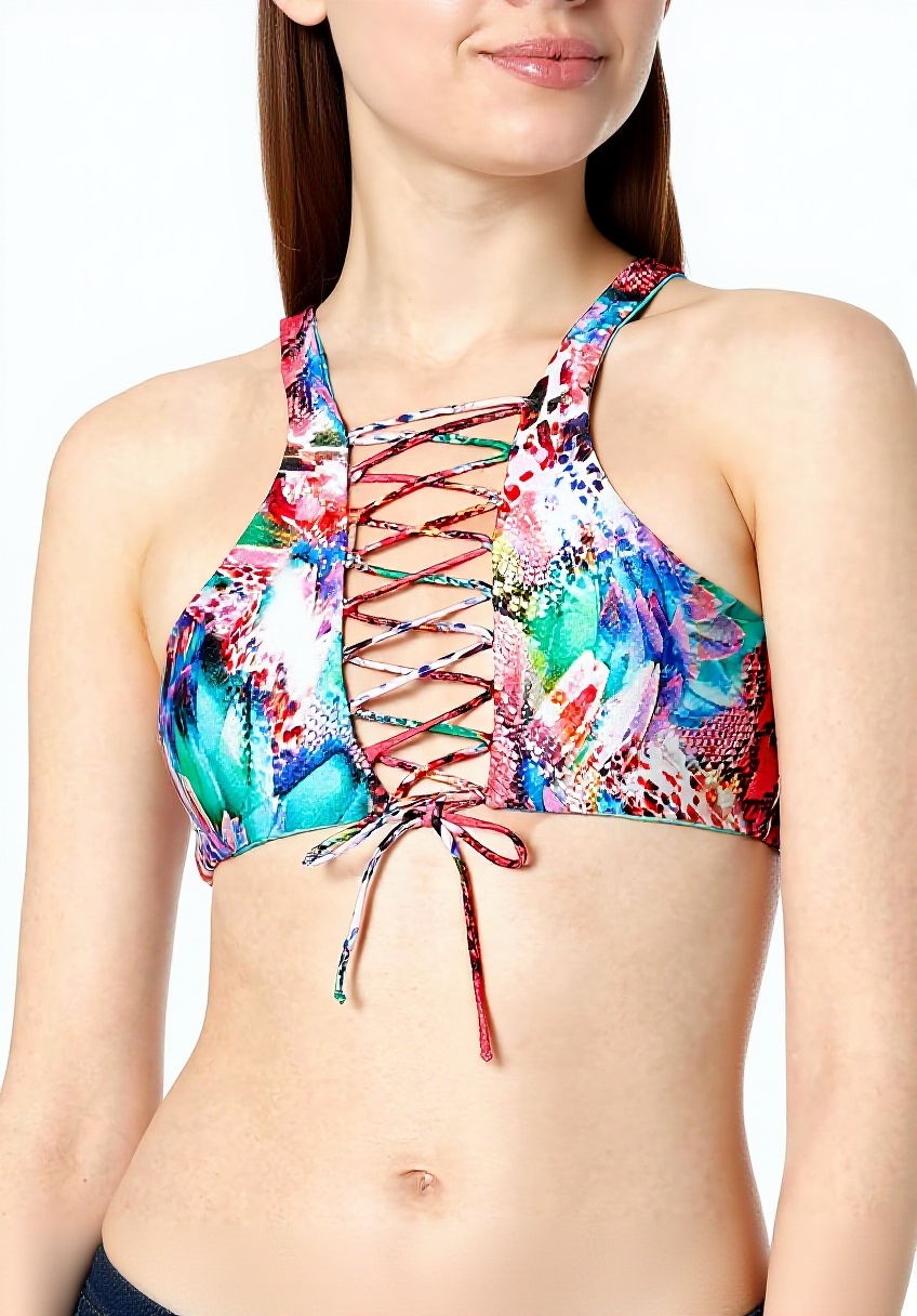 Maillot de bain brassière réversible Luli Fama multicolore sur mannequin