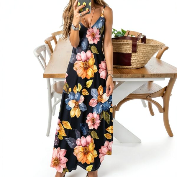 Robe d'été sans manches longue imprimée femme confortable-3