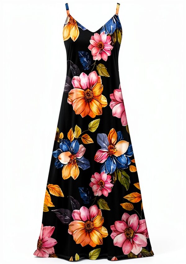 Robe d'été sans manches longue imprimée femme confortable-1