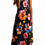 Robe d'été sans manches longue imprimée femme confortable-0