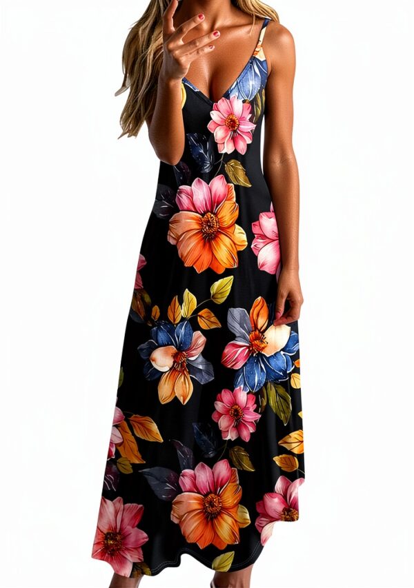 Robe d'été sans manches longue imprimée femme confortable-0